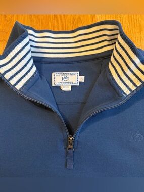 Southern Tide Sweater Men XL Navy 1/4 Zip Pullover Embroidery Striped Collar‎
